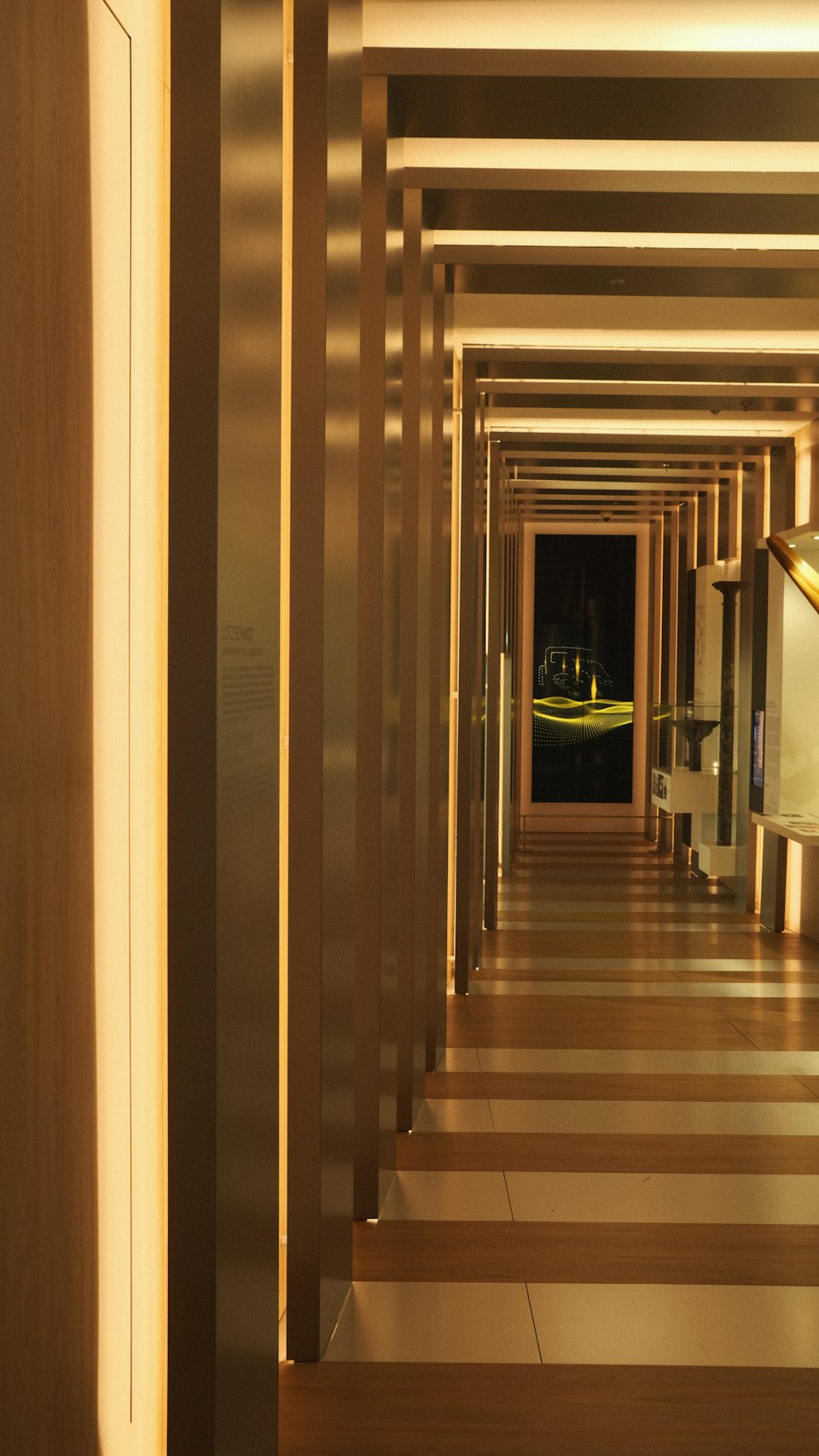 Warm hallway with wooden floor accents
